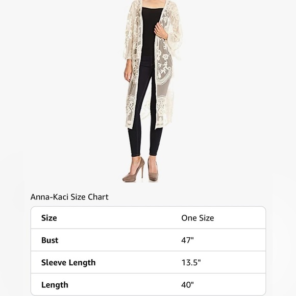 Sheer Off White Lace Kimono cardigan cover up dress Sz-L/XL. AA13 - Picture 9 of 9